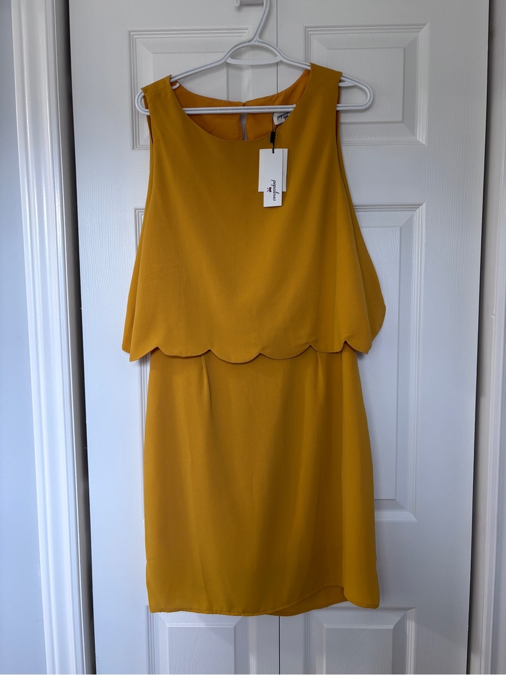Mustard Scallop Hem Sleeveless Dress
